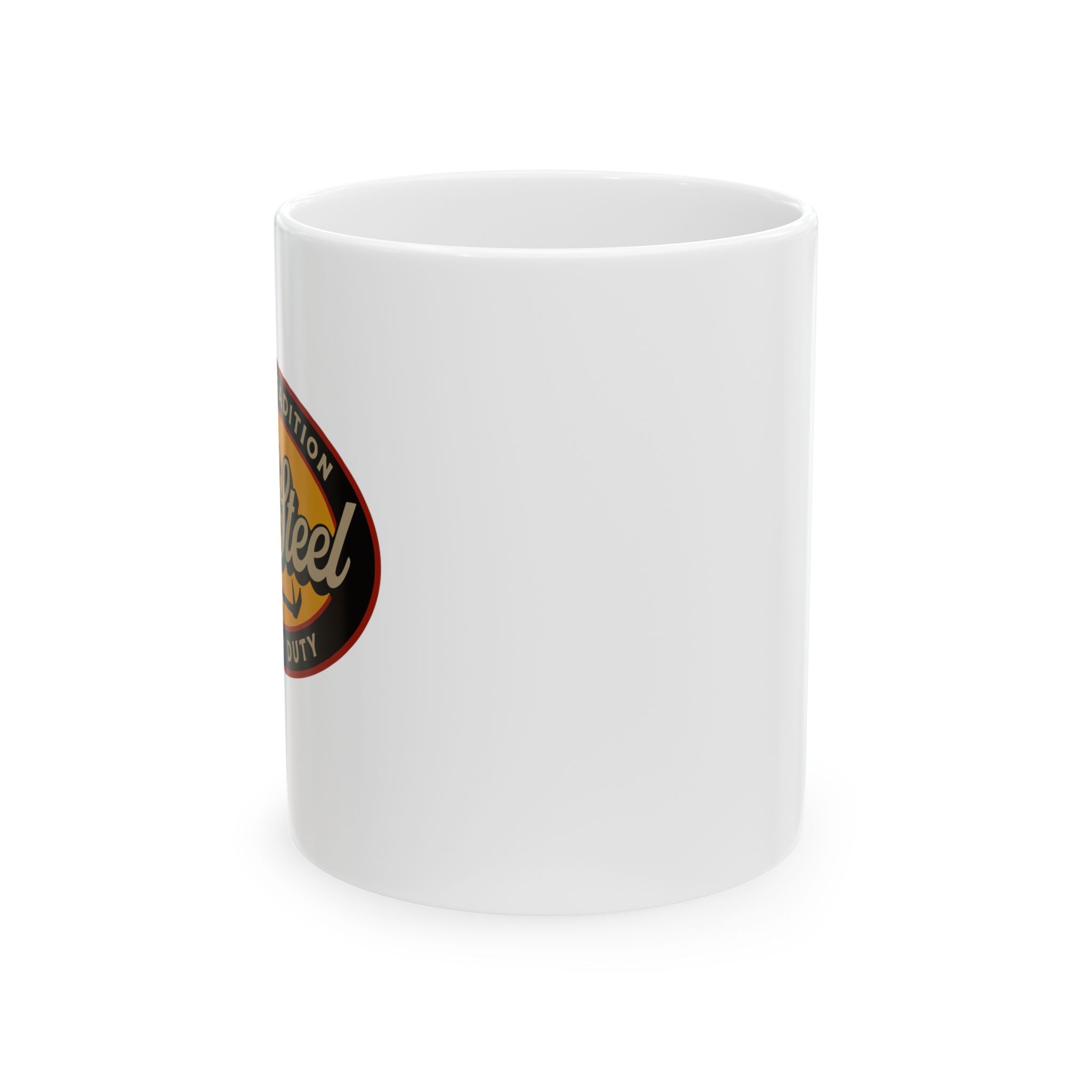 Old Steel Ceramic Mug – "Built on Tradition, Driven by Duty"